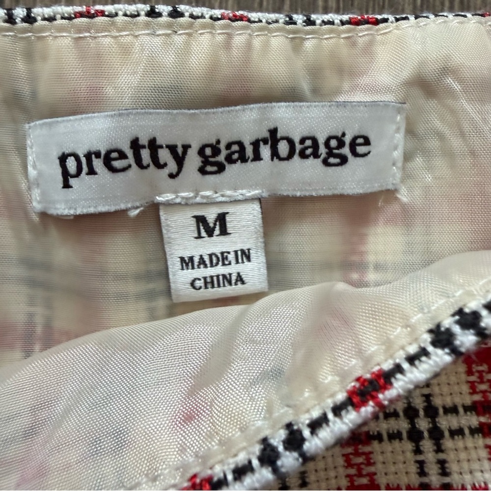 Pretty Garbage Peplum Red Plaid Sleeveless Top Black Straps Lined Side Zipper M - Picture 7 of 13